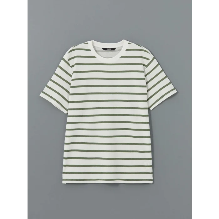 XSIDE YEŞİL Bisiklet Yaka Kısa Kollu Çizgili Penye Erkek Tişört