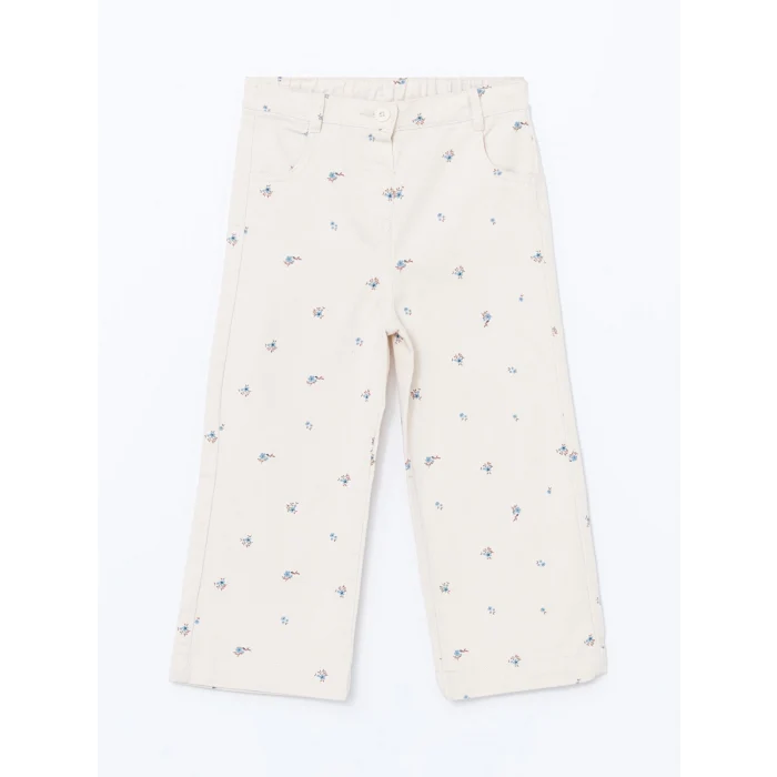 LCW Kids EKRU Beli Lastikli Çiçekli Kız Çocuk Pantolon