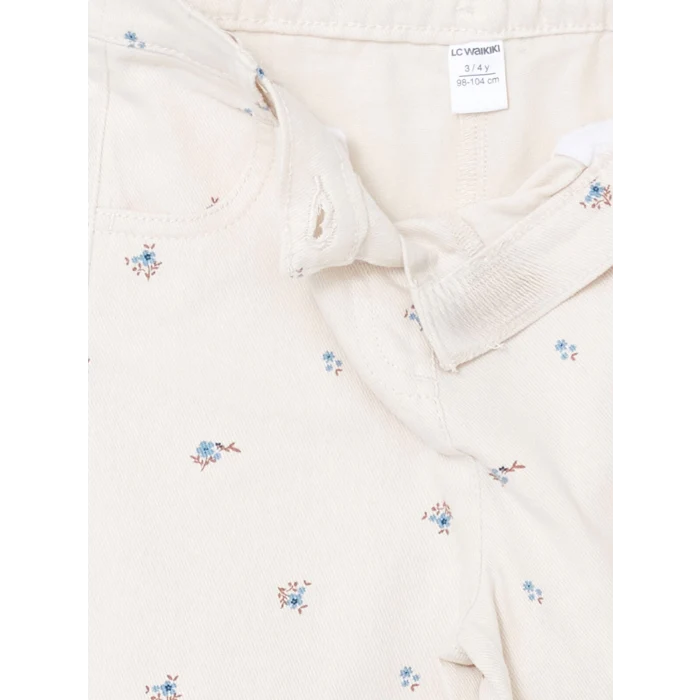 LCW Kids EKRU Beli Lastikli Çiçekli Kız Çocuk Pantolon