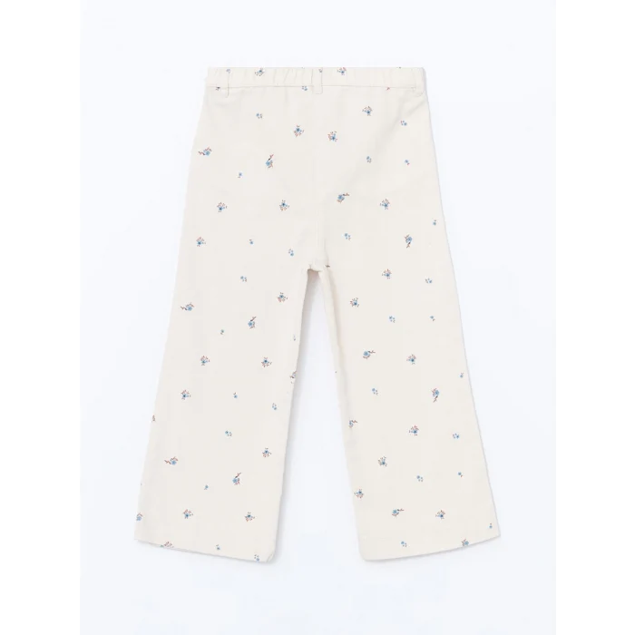 LCW Kids EKRU Beli Lastikli Çiçekli Kız Çocuk Pantolon