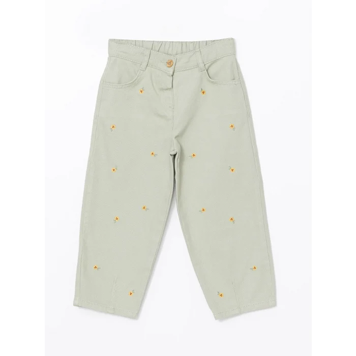 LCW Kids YEŞİL Beli Ayarlanabilir Nakışlı Kız Çocuk Pantolon
