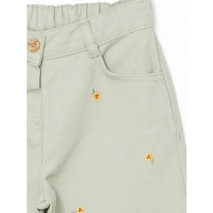 LCW Kids YEŞİL Beli Ayarlanabilir Nakışlı Kız Çocuk Pantolon
