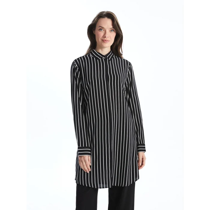 LCW Grace SİYAH Çizgili Poplin Kadın Gömlek Tunik