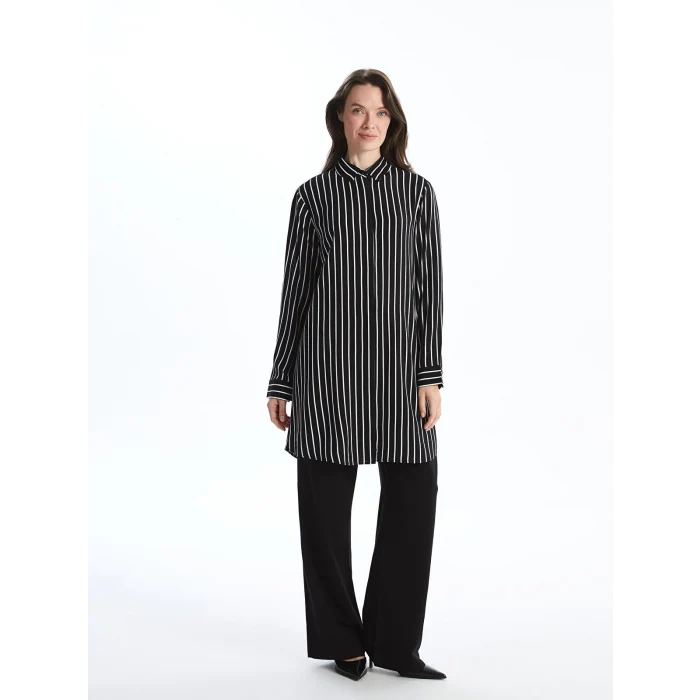 LCW Grace SİYAH Çizgili Poplin Kadın Gömlek Tunik