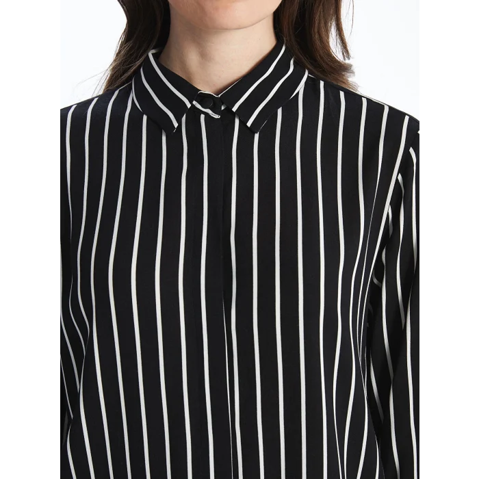 LCW Grace SİYAH Çizgili Poplin Kadın Gömlek Tunik