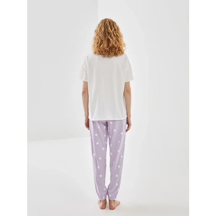 LCW Young LİLA Bisiklet Yaka Baskılı Kadın Pijama Takımı