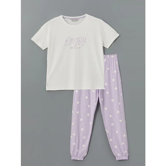 LCW Young LİLA Bisiklet Yaka Baskılı Kadın Pijama Takımı