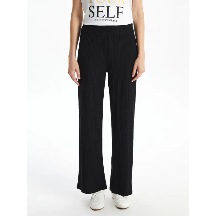 LCWAIKIKI Classic SİYAH Beli Lastikli Dokulu Kadın Pantolon