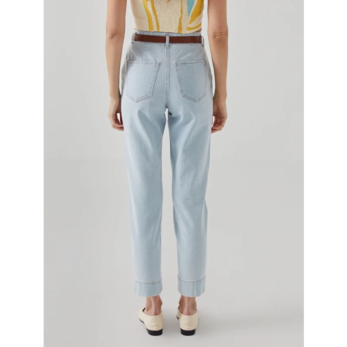 LCW Jeans İNDİGO Beli Kemerli Mom Fit Kadın Jean Pantolon