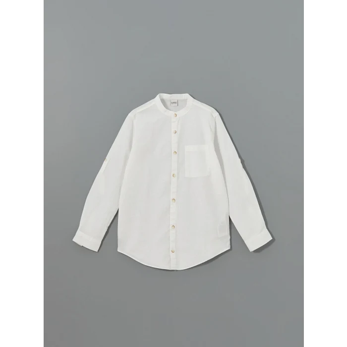 LCW Kids BEYAZ Hakim Yaka Keten Karışımlı Erkek Çocuk Gömlek
