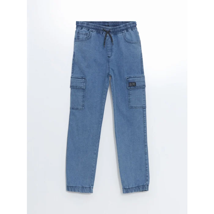 LCW Kids İNDİGO Beli Lastikli Erkek Çocuk Kargo Jean Pantolon