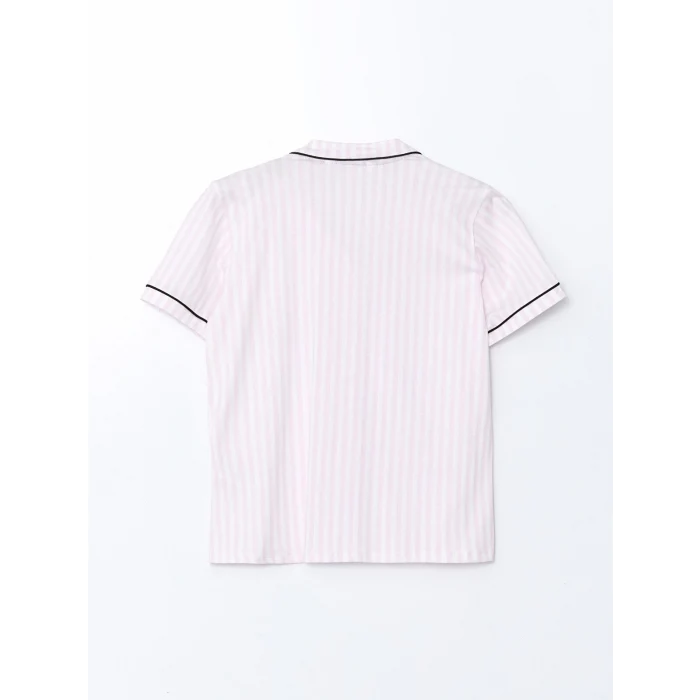 LCW DREAM EKRU Gömlek Yaka Çizgili Kadın Pijama Takımı