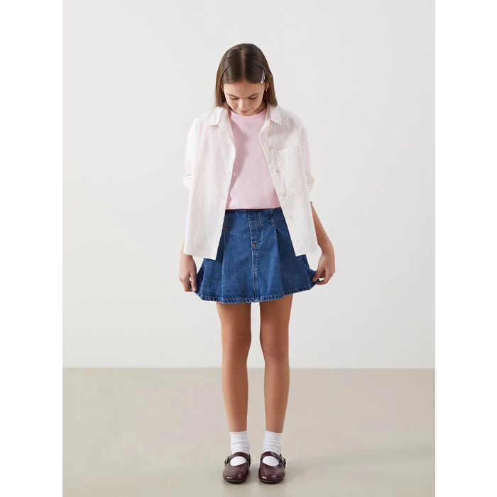 LCW Kids İNDİGO Beli Lastikli Kız Çocuk Jean Şort Etek