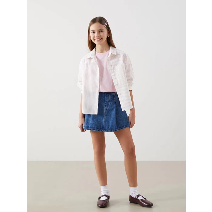 LCW Kids İNDİGO Beli Lastikli Kız Çocuk Jean Şort Etek