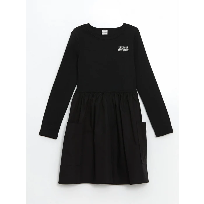 LCW Kids SİYAH Bisiklet Yaka Kız Çocuk Elbise