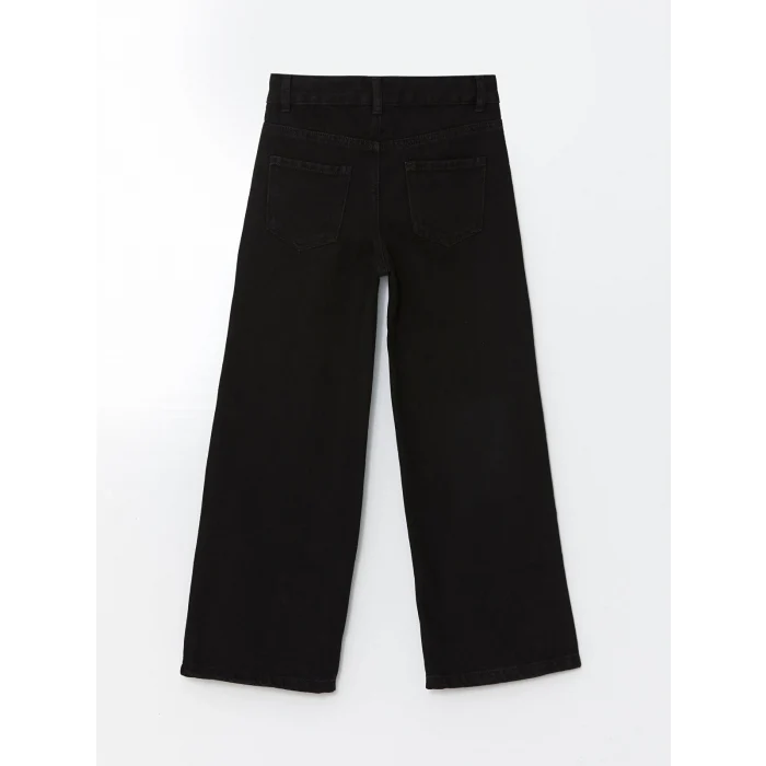 LCW Kids SİYAH Beli Ayarlanabilir Lastikli Kız Çocuk Jean Pantolon