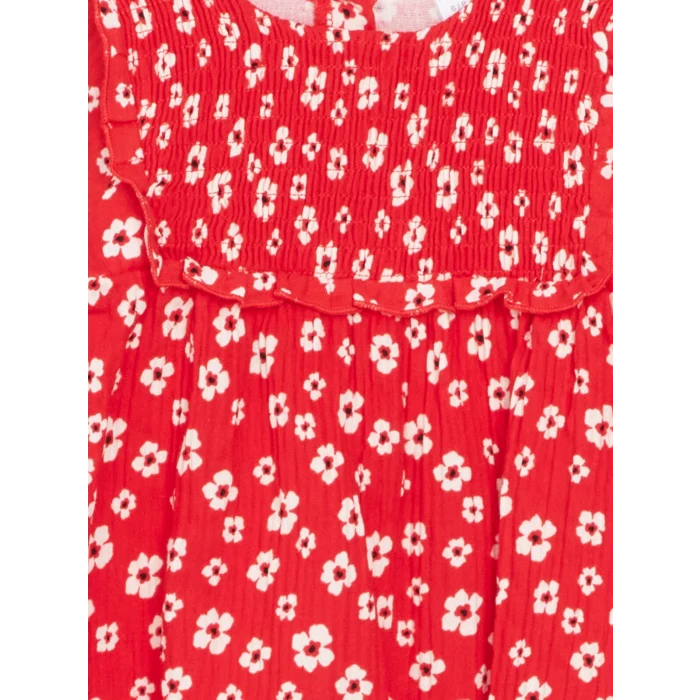 LCW baby KIRMIZI Bisiklet Yaka Uzun Kollu Çiçekli Kız Bebek Elbise
