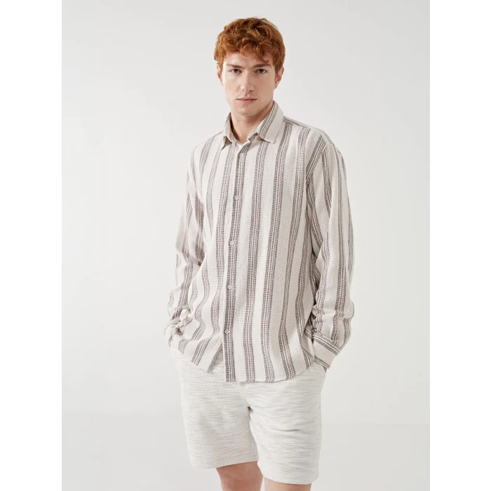 XSIDE GRİ Regular Fit Uzun Kollu Çizgili Erkek Gömlek
