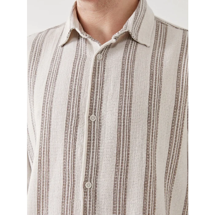XSIDE GRİ Regular Fit Uzun Kollu Çizgili Erkek Gömlek