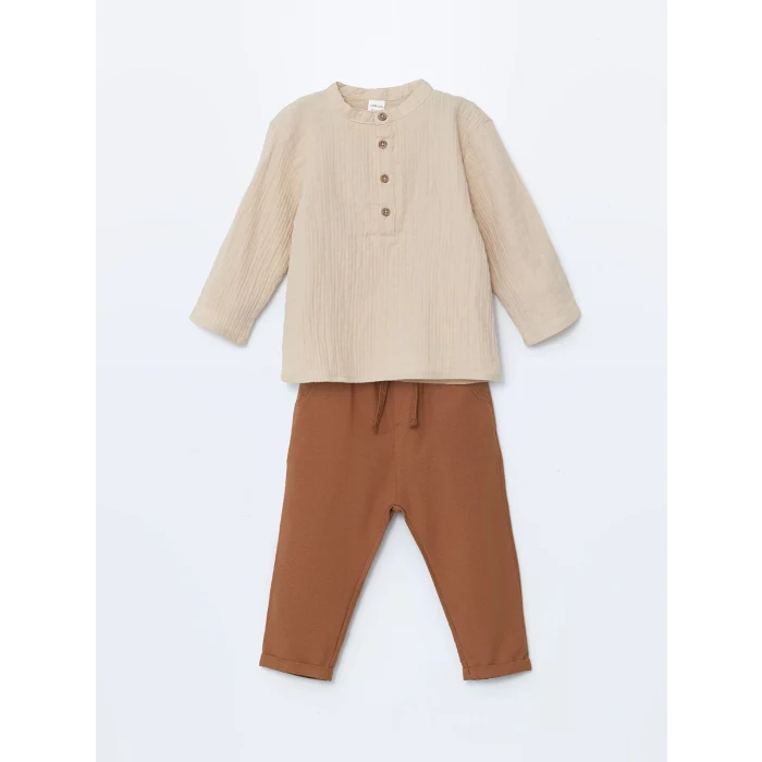 LCW baby BEJ Hakim Yaka Erkek Bebek Gömlek ve Pantolon 2li