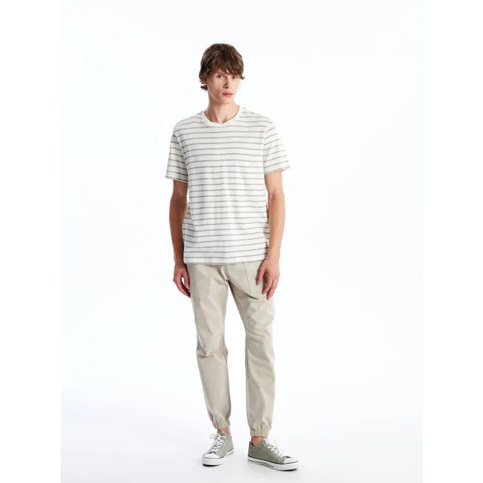 XSIDE ANTRASİT Bisiklet Yaka Kısa Kollu Çizgili Penye Erkek Tişört