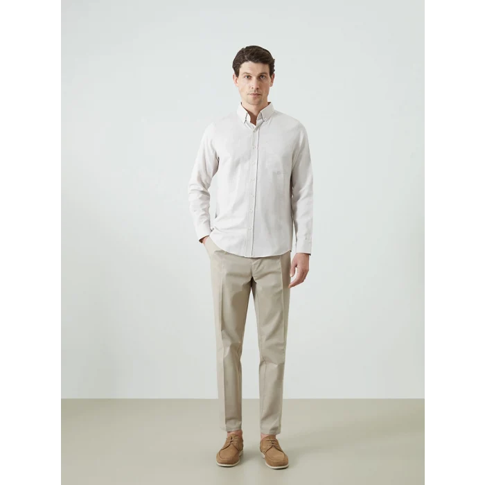 LCWAIKIKI Classic BEJ Regular Fit Uzun Kollu Armürlü Erkek Gömlek