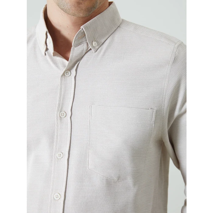 LCWAIKIKI Classic BEJ Regular Fit Uzun Kollu Armürlü Erkek Gömlek