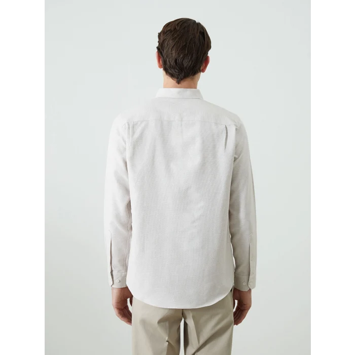 LCWAIKIKI Classic BEJ Regular Fit Uzun Kollu Armürlü Erkek Gömlek