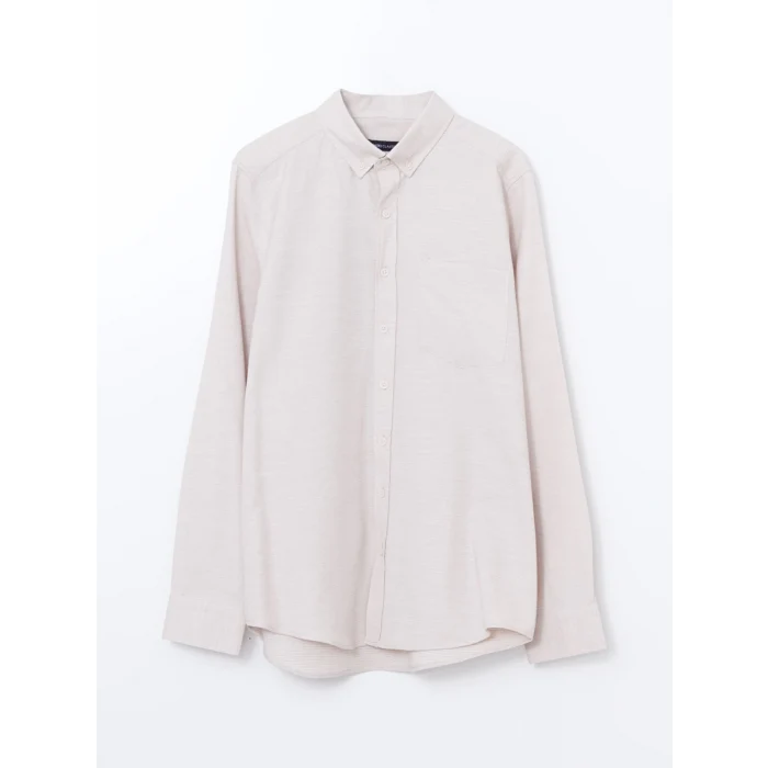 LCWAIKIKI Classic BEJ Regular Fit Uzun Kollu Armürlü Erkek Gömlek