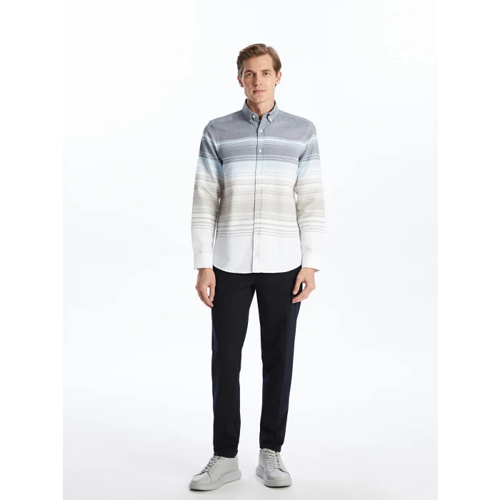 LCWAIKIKI Classic BEJ Regular Fit Uzun Kollu Çizgili Erkek Gömlek