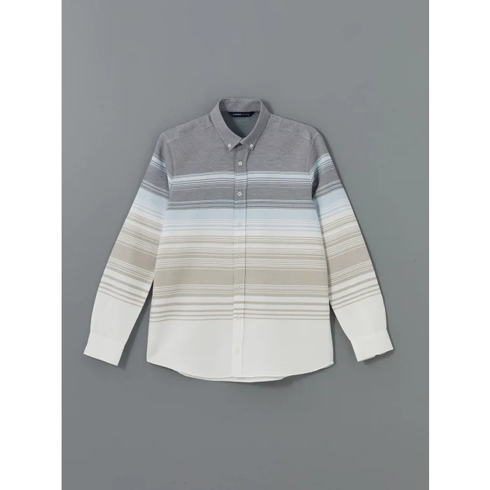 LCWAIKIKI Classic BEJ Regular Fit Uzun Kollu Çizgili Erkek Gömlek