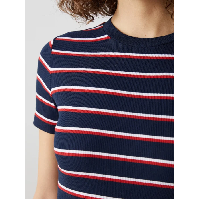 LCW Vision LACİVERT Bisiklet Yaka Çizgili Kadın Elbise