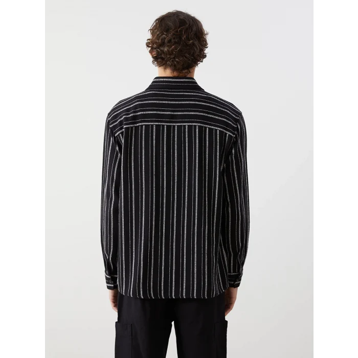 XSIDE SİYAH Regular Fit Uzun Kollu Çizgili Erkek Gömlek