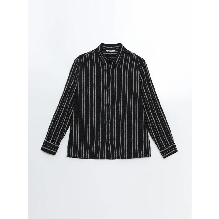 XSIDE SİYAH Regular Fit Uzun Kollu Çizgili Erkek Gömlek