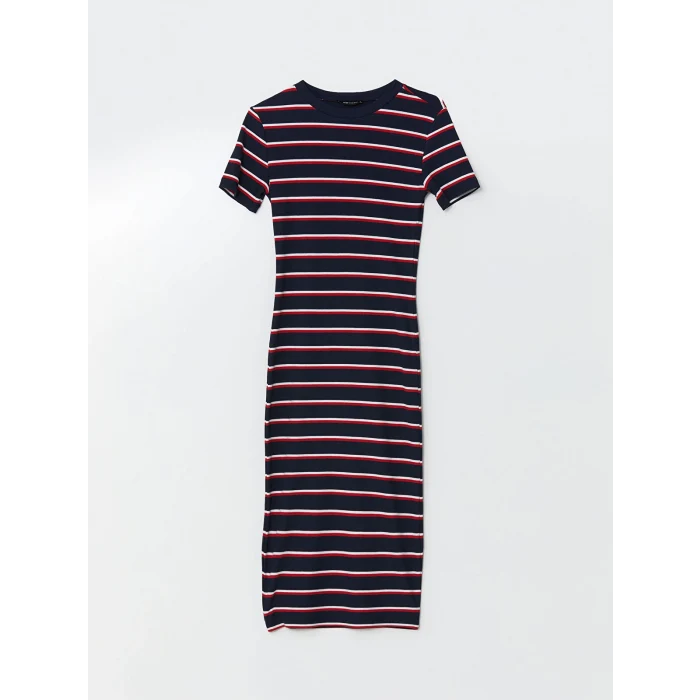 LCW Vision LACİVERT Bisiklet Yaka Çizgili Kadın Elbise