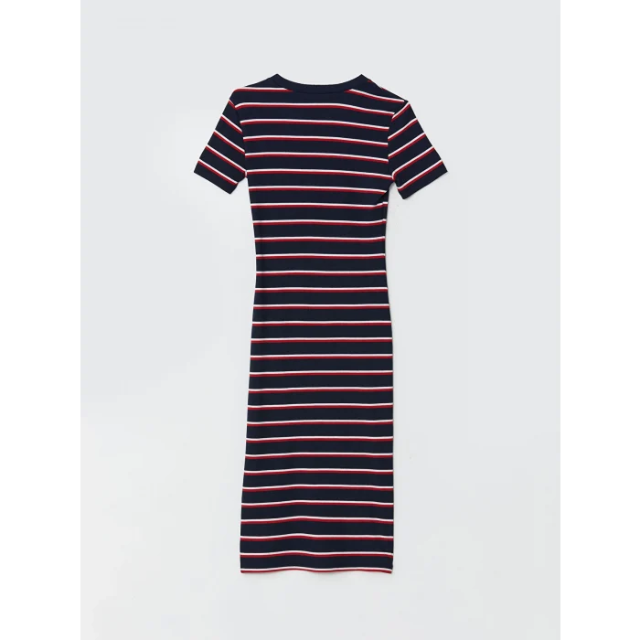 LCW Vision LACİVERT Bisiklet Yaka Çizgili Kadın Elbise