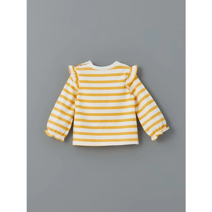 LCW baby EKRU Bisiklet Yaka Çiçekli Kız Bebek Bluz ve Tayt 2li