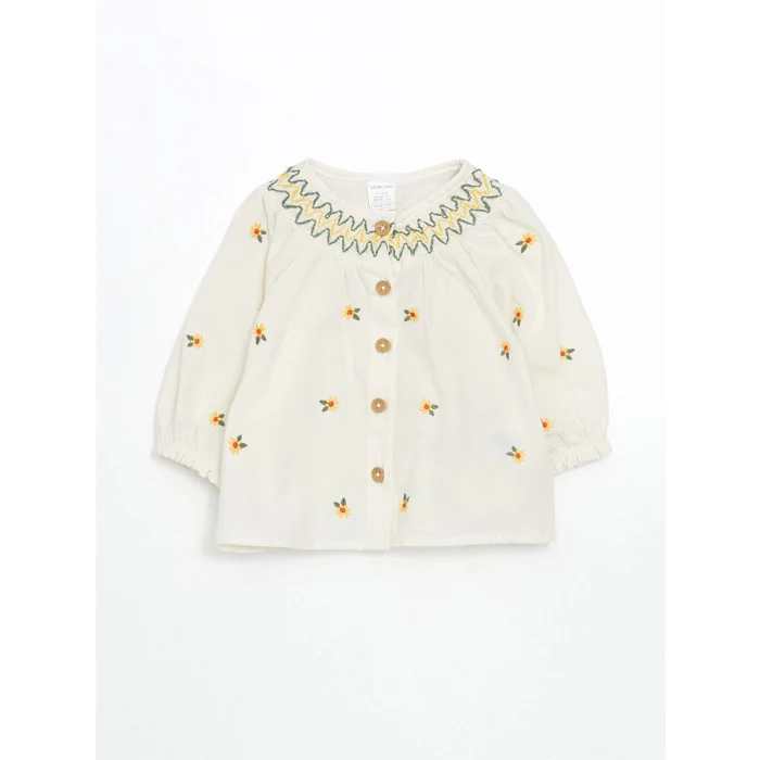 LCW baby EKRU Bisiklet Yaka Çiçekli Kız Bebek Gömlek ve Tayt 2li