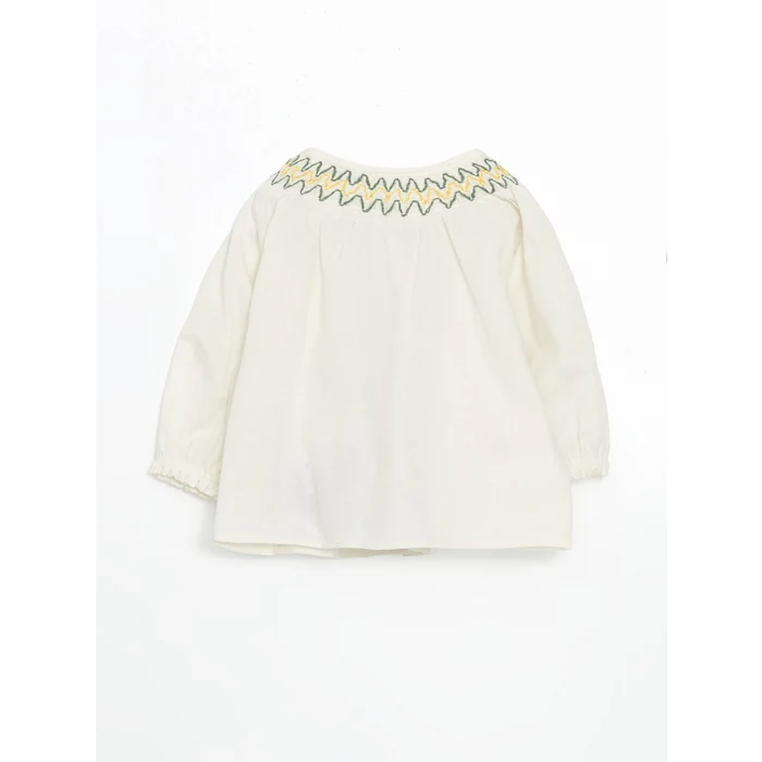 LCW baby EKRU Bisiklet Yaka Çiçekli Kız Bebek Gömlek ve Tayt 2li