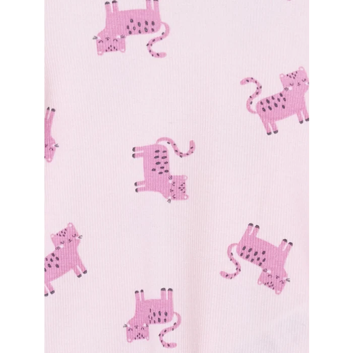 LCW baby PEMBE Bisiklet Yaka Baskılı Kız Bebek Pijama Takım