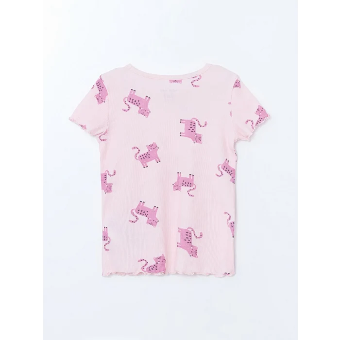 LCW baby PEMBE Bisiklet Yaka Baskılı Kız Bebek Pijama Takım