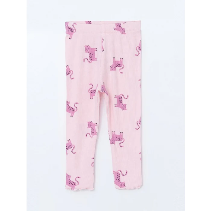 LCW baby PEMBE Bisiklet Yaka Baskılı Kız Bebek Pijama Takım