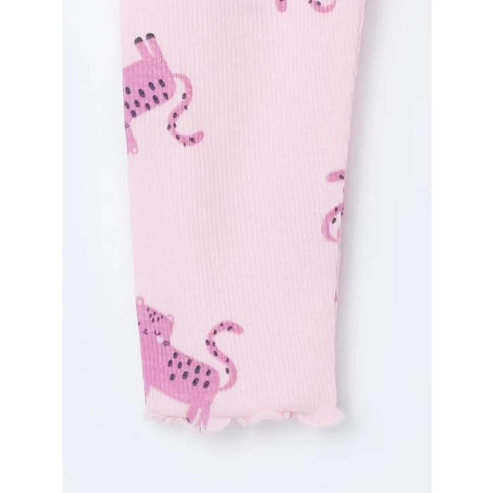 LCW baby PEMBE Bisiklet Yaka Baskılı Kız Bebek Pijama Takım