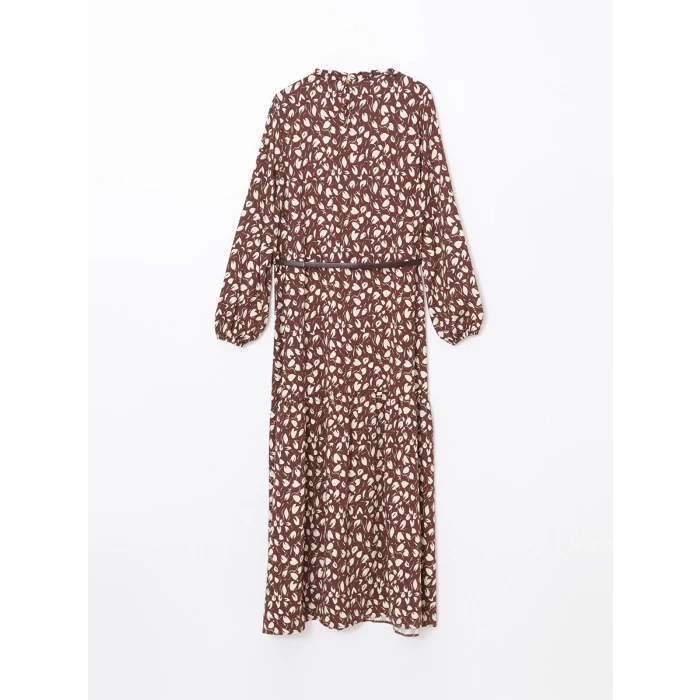 LCW Modest KAHVERENGİ Dik Yaka Desenli Kadın Elbise