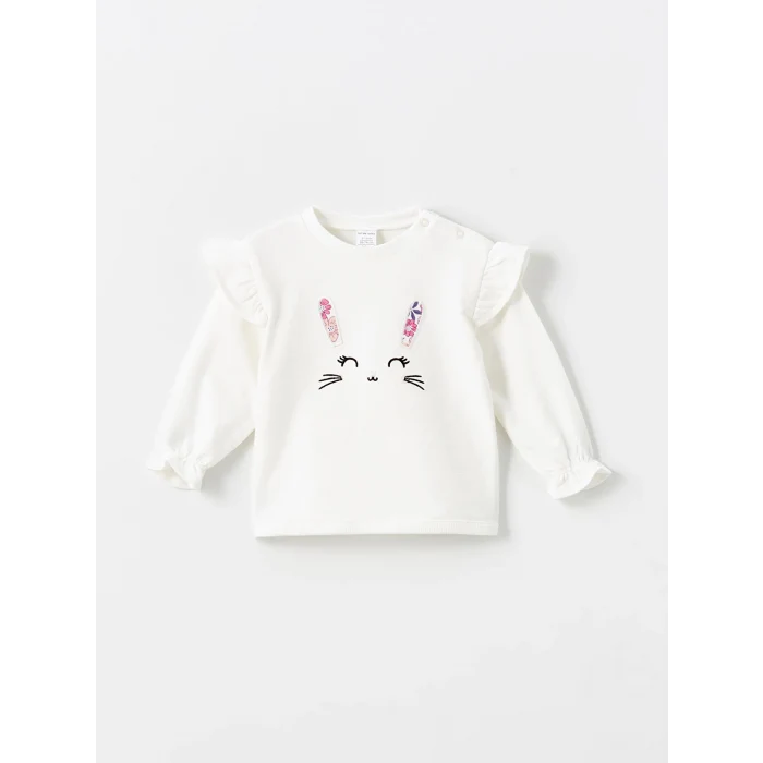 LCW baby EKRU Bisiklet Yaka Çiçekli Kız Bebek Bluz ve Tayt 2li Takım