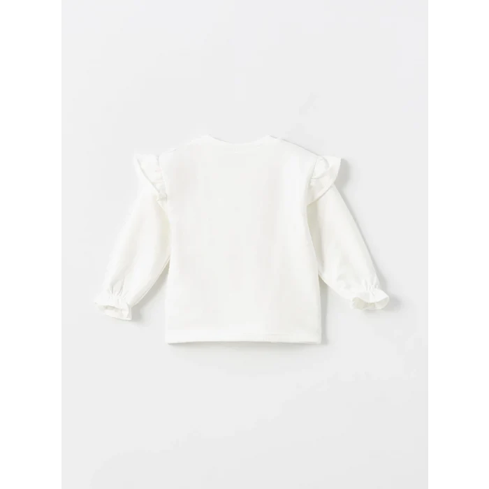 LCW baby EKRU Bisiklet Yaka Çiçekli Kız Bebek Bluz ve Tayt 2li Takım