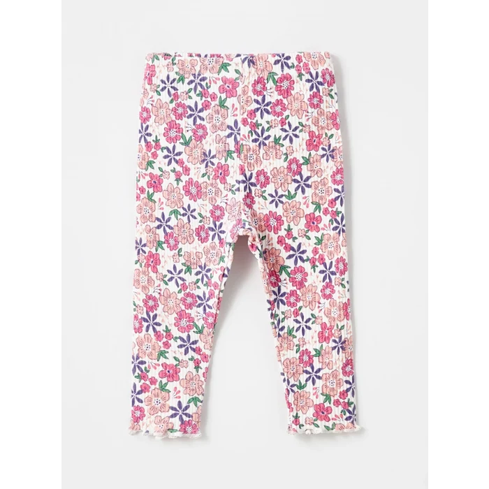 LCW baby EKRU Bisiklet Yaka Çiçekli Kız Bebek Bluz ve Tayt 2li Takım