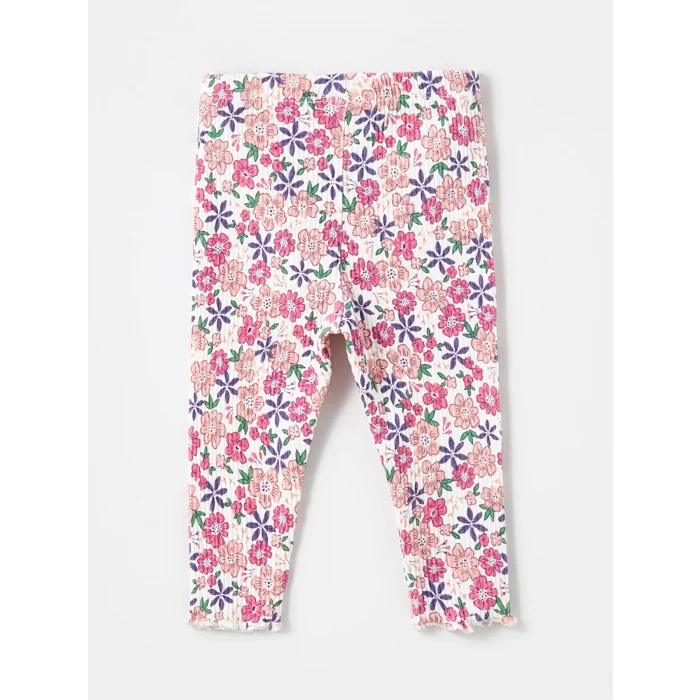 LCW baby EKRU Bisiklet Yaka Çiçekli Kız Bebek Bluz ve Tayt 2li Takım