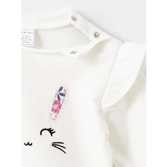 LCW baby EKRU Bisiklet Yaka Çiçekli Kız Bebek Bluz ve Tayt 2li Takım