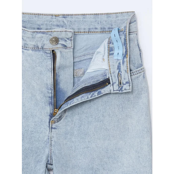 LCW Kids MAVİ Beli Ayarlanabilir Lastikli Kız Çocuk Kargo Jean Pantolon